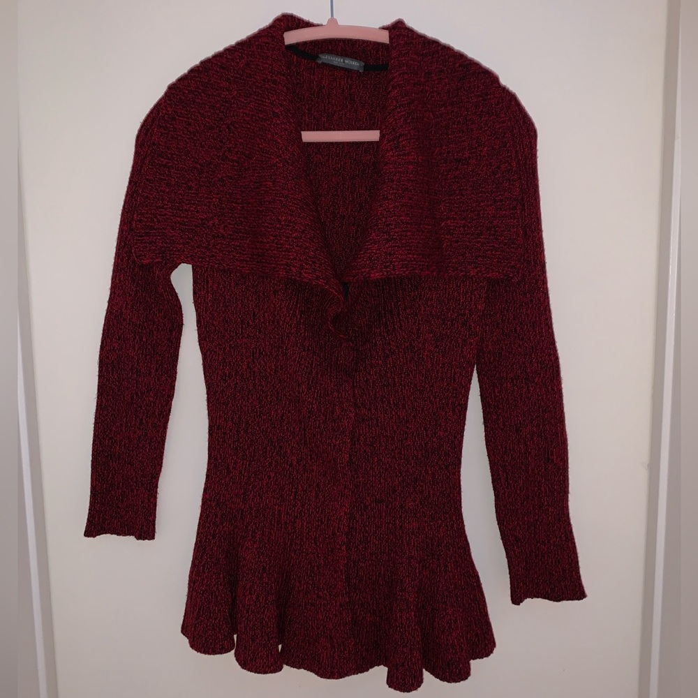 Alexander McQueen peplum marled soft Red Wool Cardigan sweater - Picture 10 of 13
